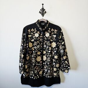 Vintage Poetica Boiled Wool Embroidered Jacket Size M Floral EUC
